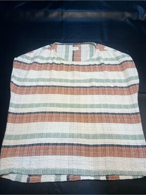 Billy Reid Loose Fit Striped Knit Tank in White, Rust & Sage Green Size Large